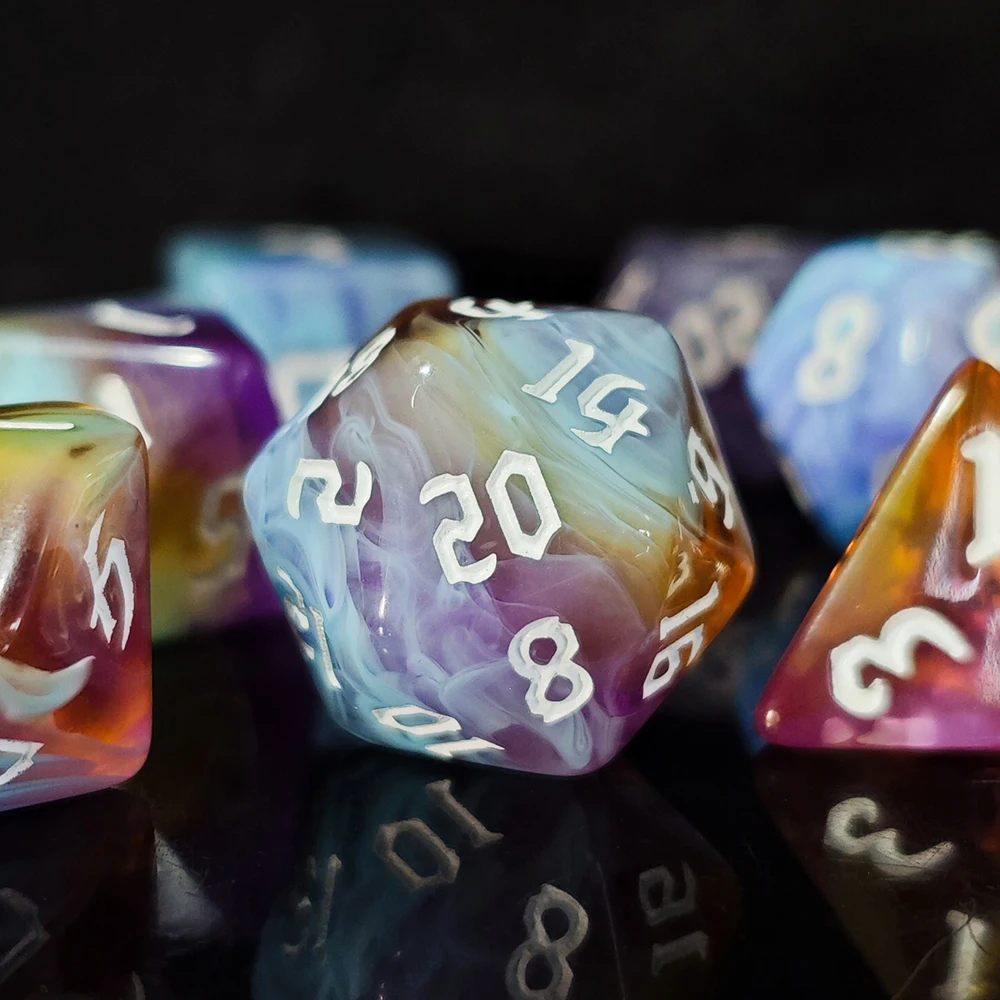 Nebula Swirl Polyhedral Dice Set – Gold-Inked TTRPG Dice Ethereal Swirl Dice: 7-Piece Set for Pathfinder & RPGs Polyhedral Dice