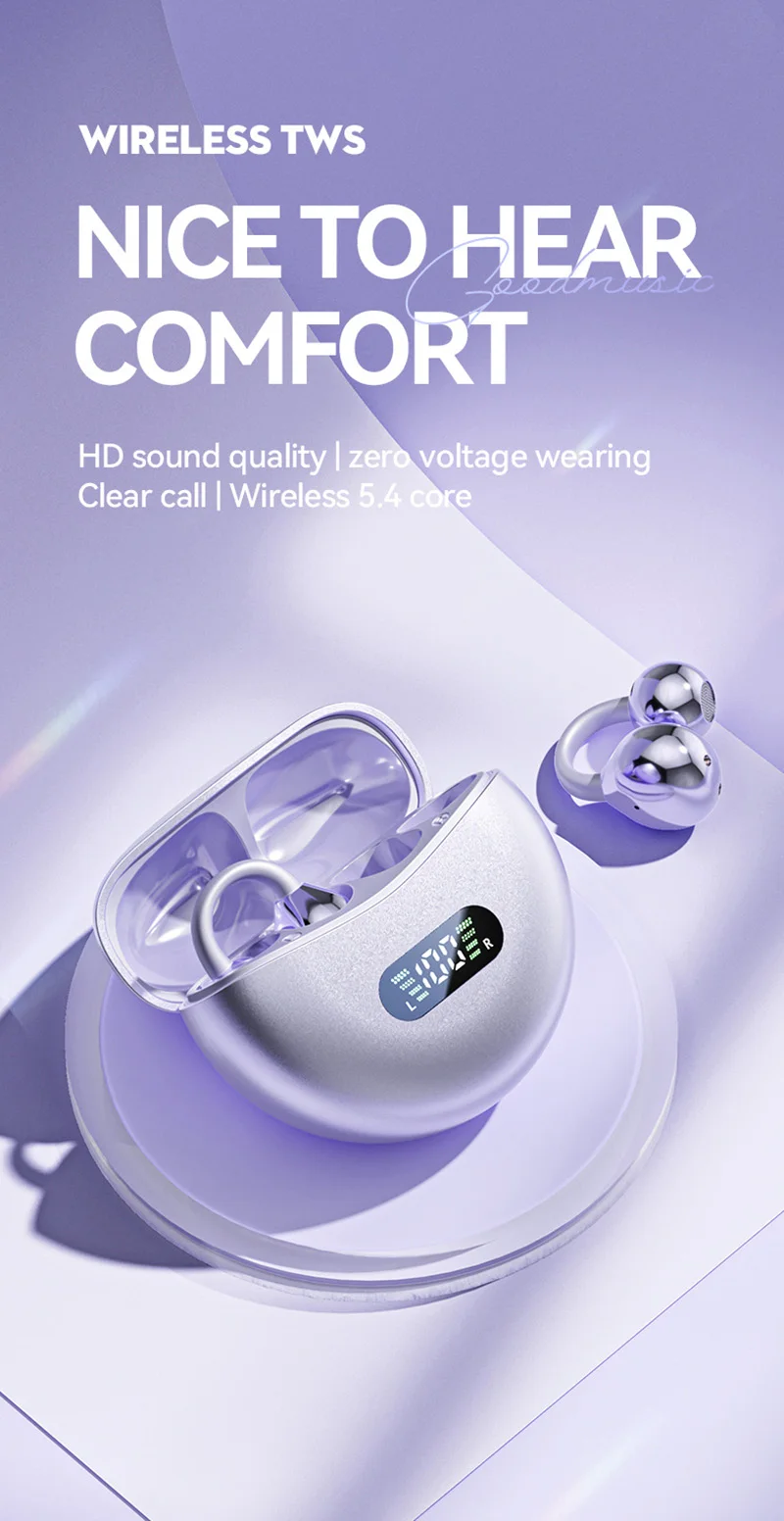 2026 Open Ear Clip Earbuds ENC Wireless Bluetooth5.4 Headphone Noise Cancelling Earphone With Mic For Android iOS New