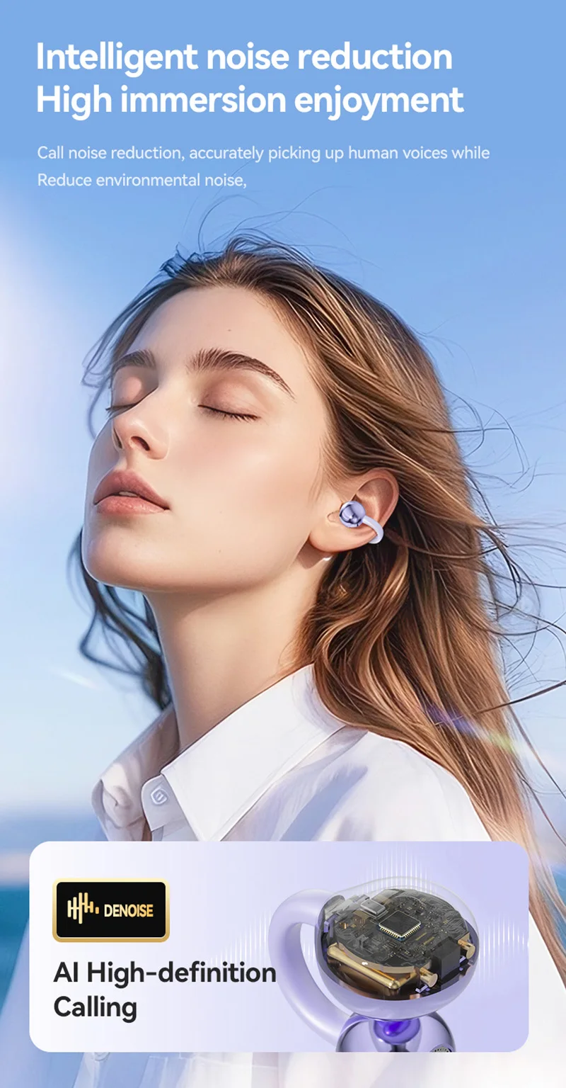 2026 Open Ear Clip Earbuds ENC Wireless Bluetooth5.4 Headphone Noise Cancelling Earphone With Mic For Android iOS New