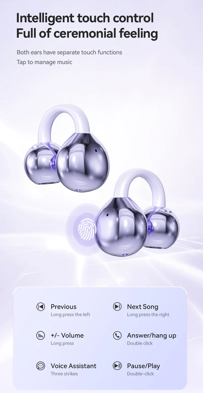 2026 Open Ear Clip Earbuds ENC Wireless Bluetooth5.4 Headphone Noise Cancelling Earphone With Mic For Android iOS New