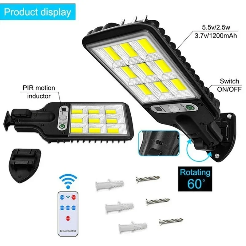 LED Solar Outdoor Wall Lights with Motion Sensor, 3 Lighting Modes IP65 Waterproof, Remote Control Solar Security Lamp