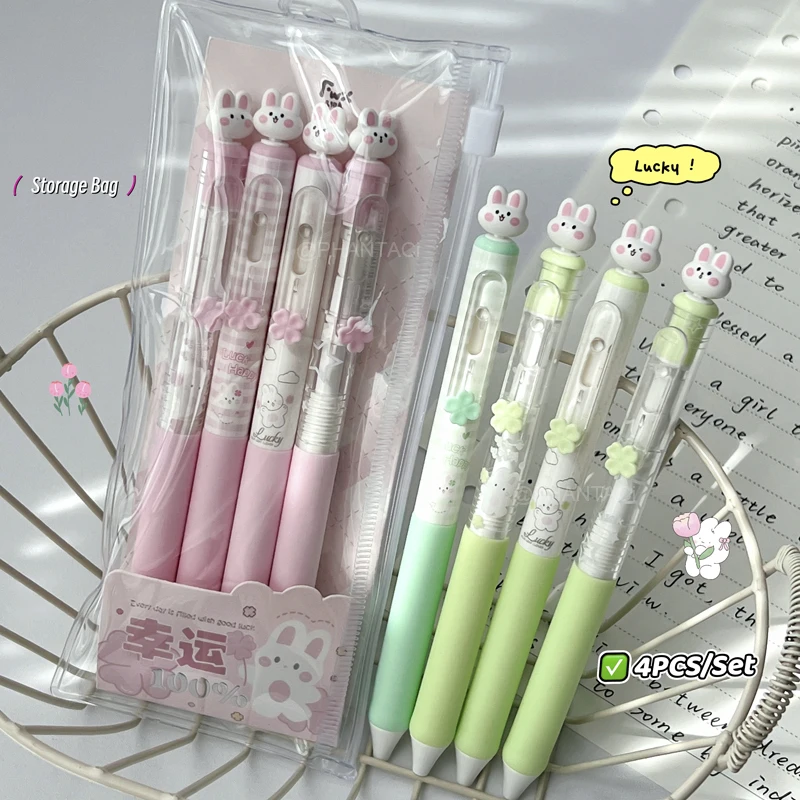 4PCS/Set Rabbit Style Gel Pen 0.5mm Quick Dry Black Pen Creative Gel Pen Set With Transparent Storage Bag Office Supplies