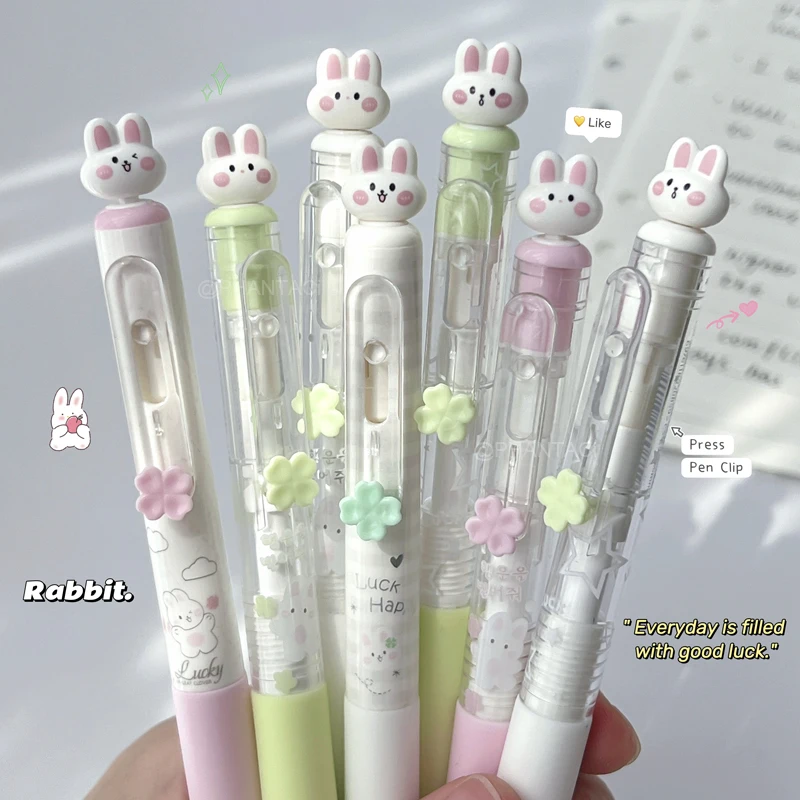 4PCS/Set Rabbit Style Gel Pen 0.5mm Quick Dry Black Pen Creative Gel Pen Set With Transparent Storage Bag Office Supplies