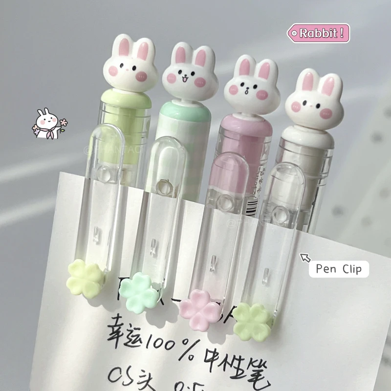 4PCS/Set Rabbit Style Gel Pen 0.5mm Quick Dry Black Pen Creative Gel Pen Set With Transparent Storage Bag Office Supplies