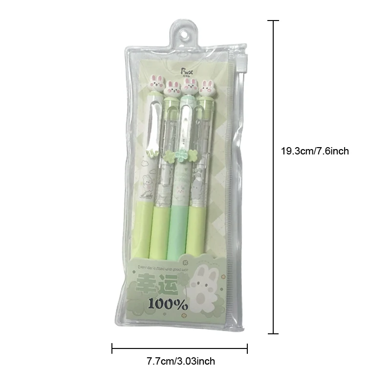 4PCS/Set Rabbit Style Gel Pen 0.5mm Quick Dry Black Pen Creative Gel Pen Set With Transparent Storage Bag Office Supplies