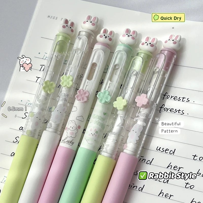 4PCS/Set Rabbit Style Gel Pen 0.5mm Quick Dry Black Pen Creative Gel Pen Set With Transparent Storage Bag Office Supplies