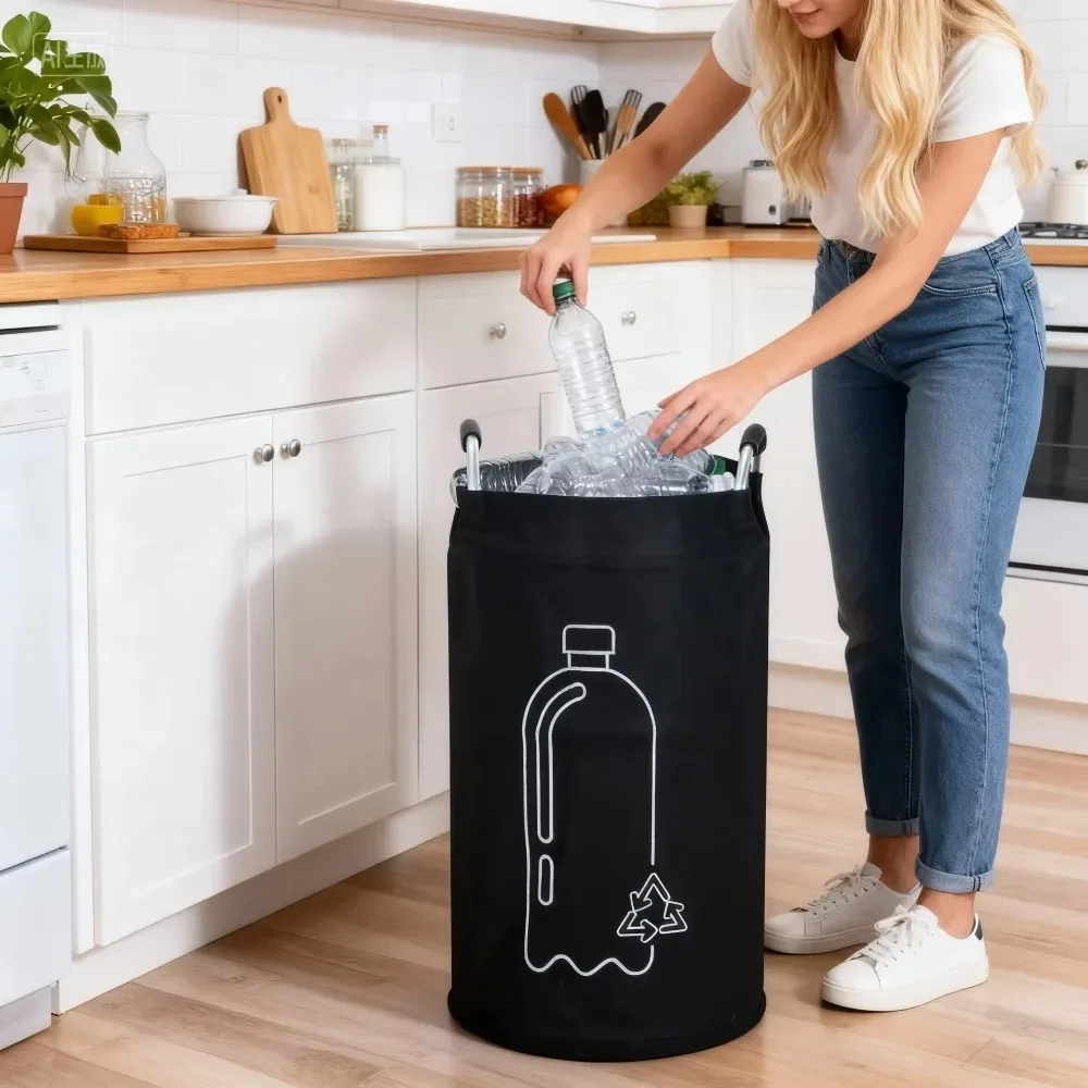 Folding Storage Bag 82L Large Capacity Empty Bottle Storage Basket Aluminum Handle Design Bottle Collector Recycling Bin 1PC