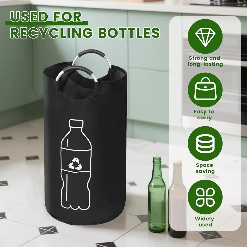 Folding Storage Bag 82L Large Capacity Empty Bottle Storage Basket Aluminum Handle Design Bottle Collector Recycling Bin 1PC