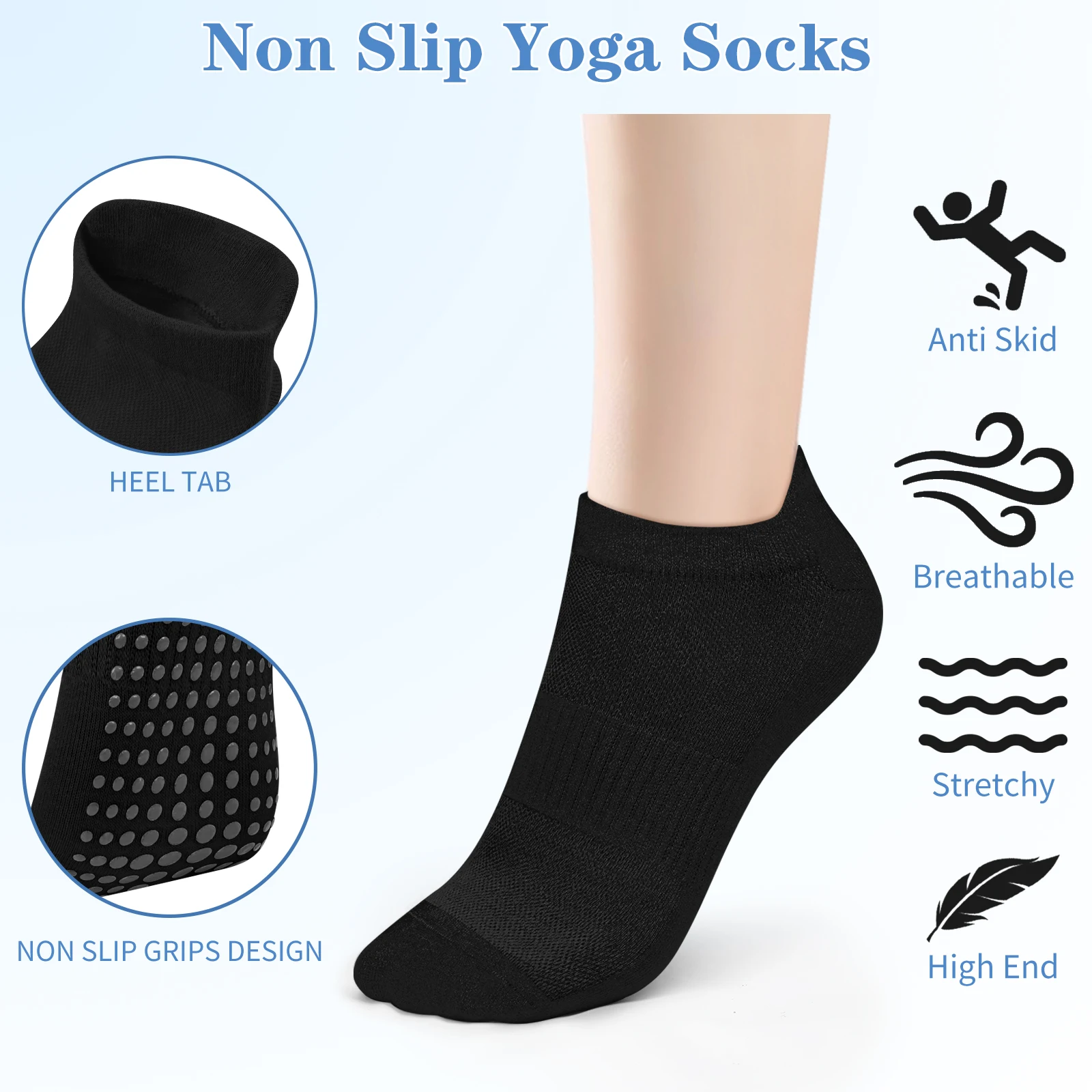 3 Pairs Yoga Socks Women Cotton Short Mesh Breathable Professional Non-slip Floor Pilates Dance Sports Gym Socks