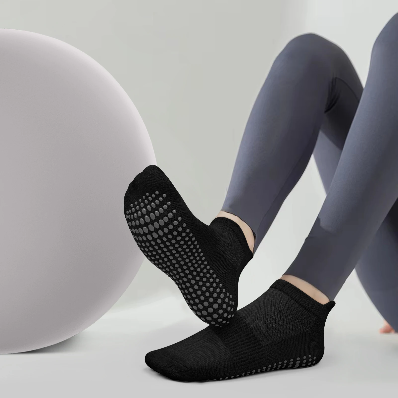 3 Pairs Yoga Socks Women Cotton Short Mesh Breathable Professional Non-slip Floor Pilates Dance Sports Gym Socks