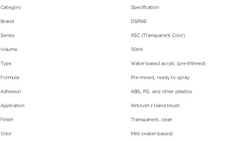 DSPIAE XSM Model Hobby DIY Airbrush Paint Set 50ML Metallic Water-Based Pigments Pre-Mixed for Assembly Spraying Model DIY