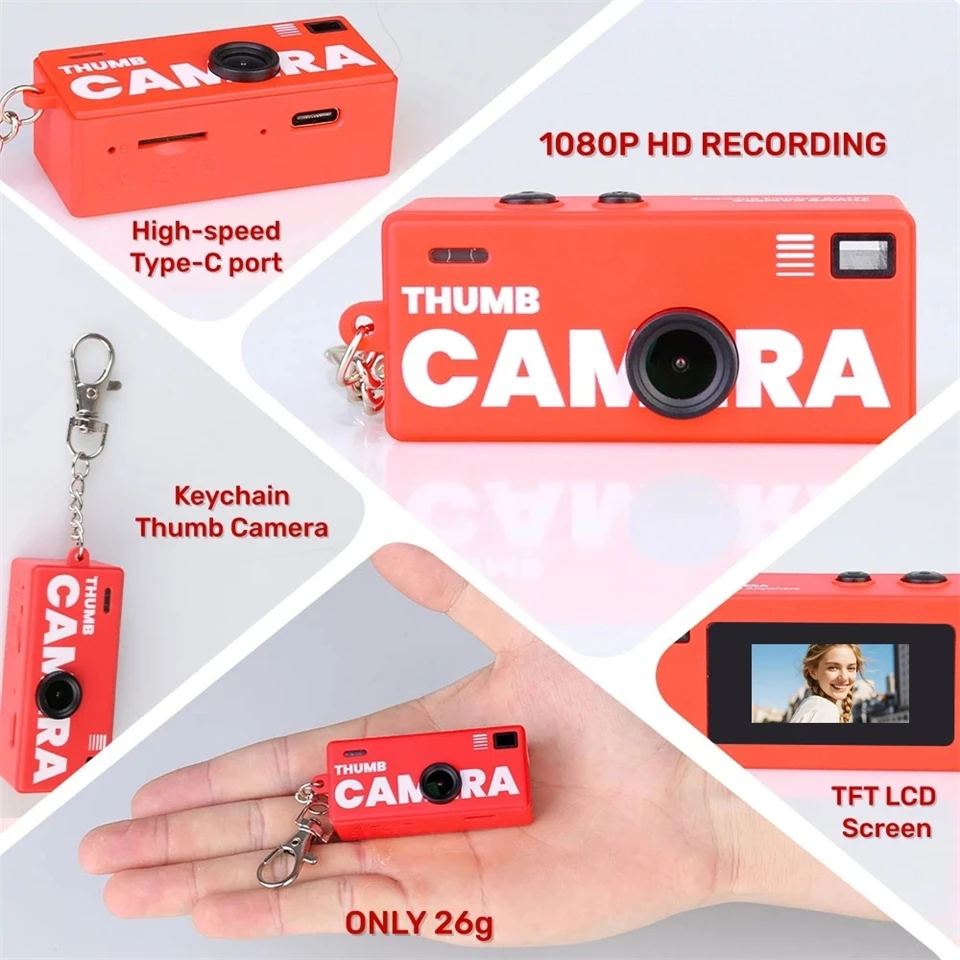 Roreta Digital Camera 0.96 Inch Keychain Camera Retro Support Memory Card 1080P Very Small Camcorder Video Recorder with Flash