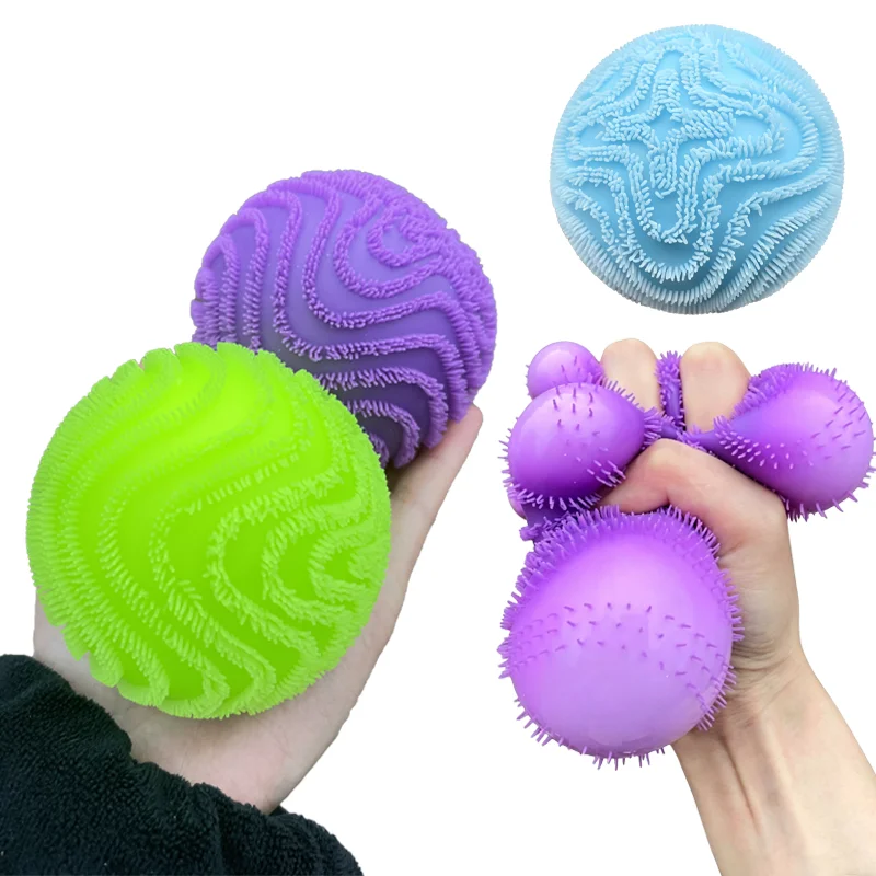 Fuzz Ball Squishy Toy Wonder Waves Vent Ball Textured Stress Relief Fidget Toy Squeeze for Adults Anti-anxiety Toy
