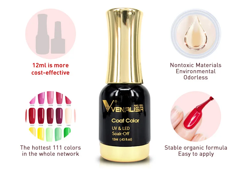 VENALISA Nail Gel Varnish TPO FREE Soak Off UV LED Organic Odorless Enamels Nail Art Colors 12ml 120Colors UV Gel Nail Polish