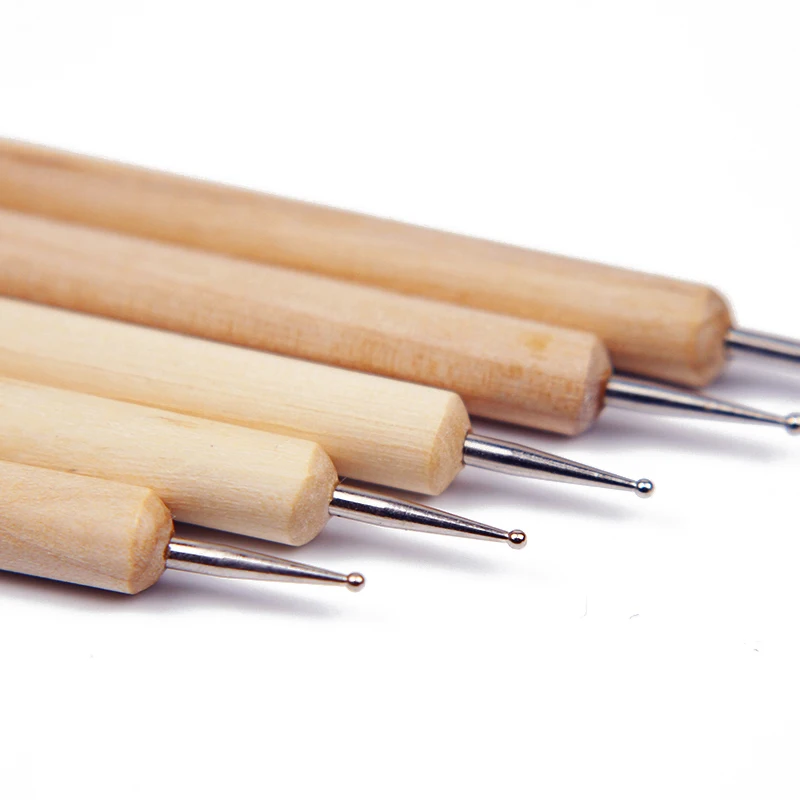 5Pcs Dual-End Wooden Dotting Pen Marbleizing Tool Set for Nail Design Manicure Painting Kit
