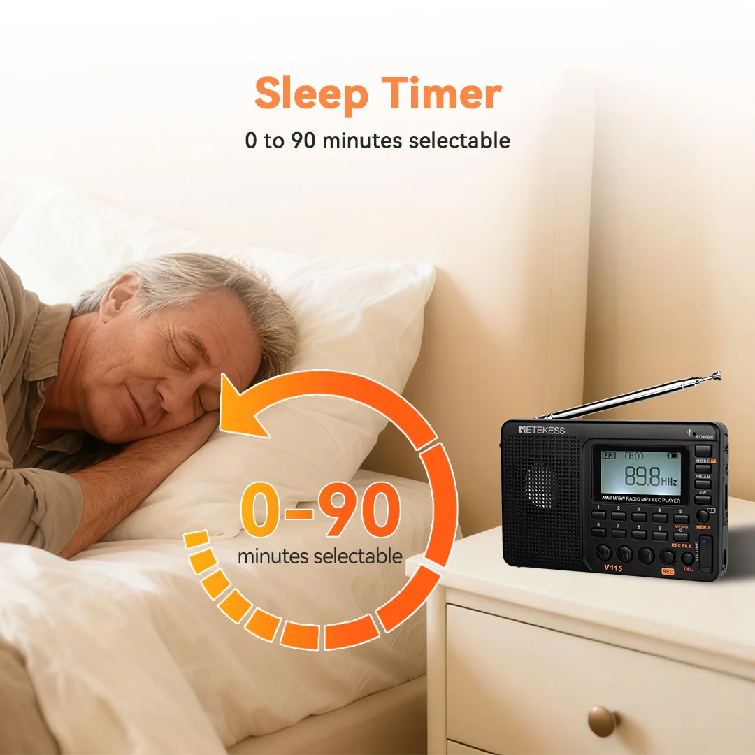 RETEKESS V115 Portable Radio Rechargeable AM FM SW Radio Multifunctional Radio Long Distance Receiver Clear Sound for Camp Gift