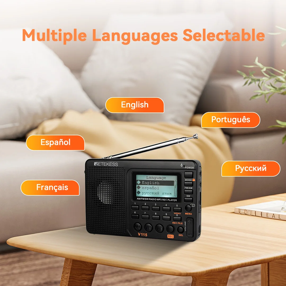 RETEKESS V115 Portable Radio Rechargeable AM FM SW Radio Multifunctional Radio Long Distance Receiver Clear Sound for Camp Gift