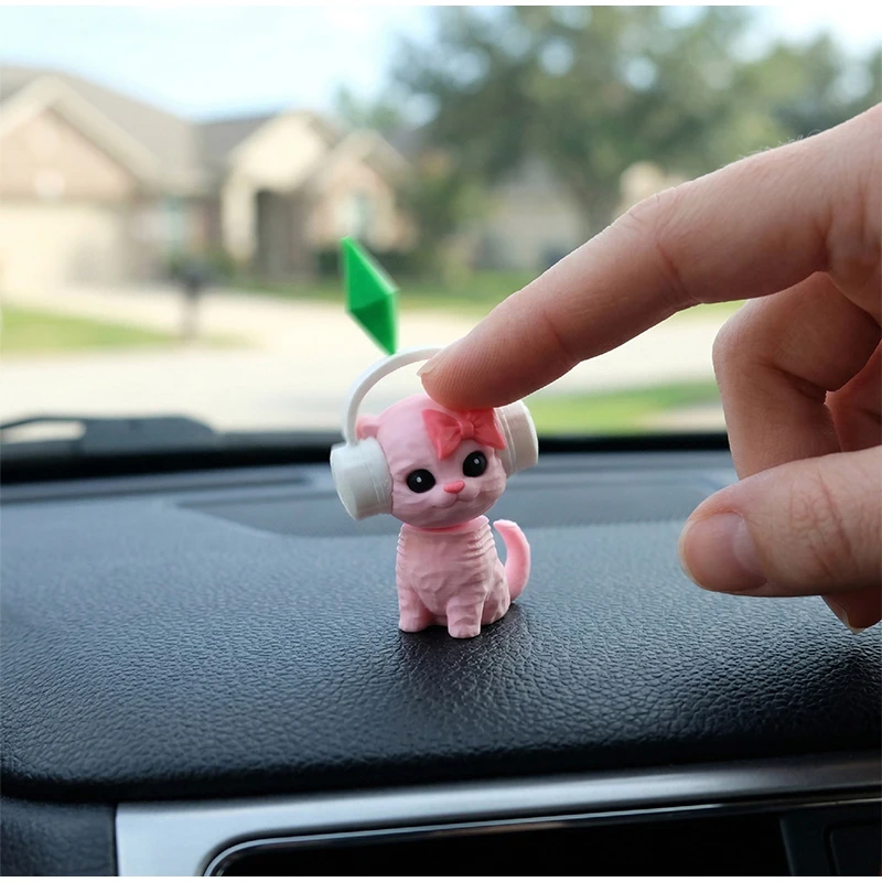 The Sims Plumbob Dancing Cat Car Decoration Cute Bobble Head Ornament for Dashboard Mini Action Figure for Car Interior