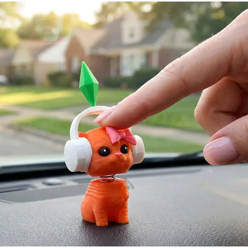 The Sims Plumbob Dancing Cat Car Decoration Cute Bobble Head Ornament for Dashboard Mini Action Figure for Car Interior