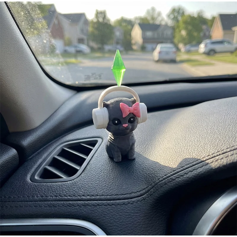 The Sims Plumbob Dancing Cat Car Decoration Cute Bobble Head Ornament for Dashboard Mini Action Figure for Car Interior