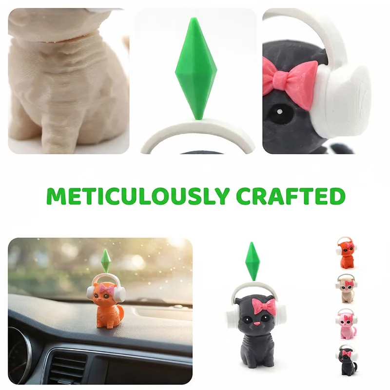 The Sims Plumbob Dancing Cat Car Decoration Cute Bobble Head Ornament for Dashboard Mini Action Figure for Car Interior