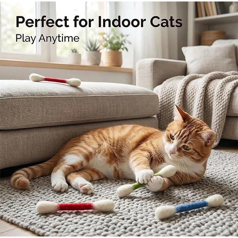 6PCS Cotton Swabs Cat Toy with Catnip Kitten Chew Sticks for Indoor Boredom, Durable Dental Teething Ropes Interactive Accessory