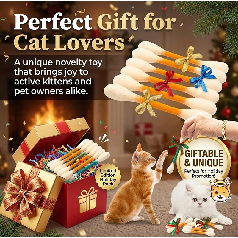 6PCS Cotton Swabs Cat Toy with Catnip Kitten Chew Sticks for Indoor Boredom, Durable Dental Teething Ropes Interactive Accessory