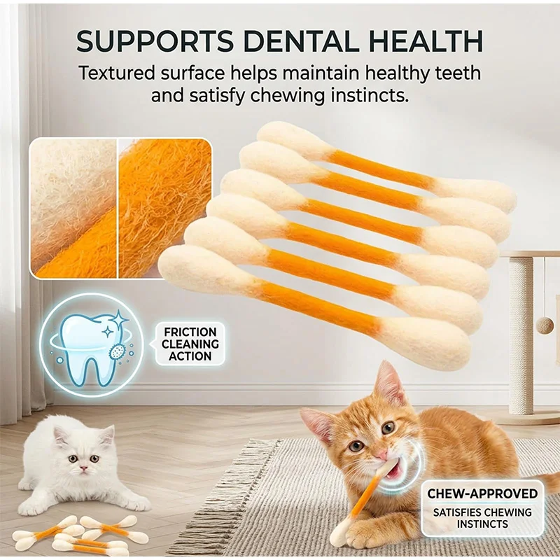 6PCS Cotton Swabs Cat Toy with Catnip Kitten Chew Sticks for Indoor Boredom, Durable Dental Teething Ropes Interactive Accessory