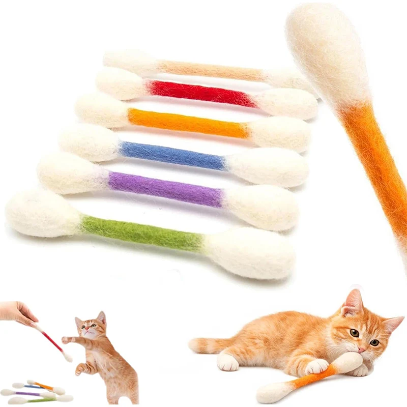 6PCS Cotton Swabs Cat Toy with Catnip Kitten Chew Sticks for Indoor Boredom, Durable Dental Teething Ropes Interactive Accessory