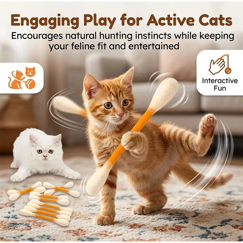 6PCS Cotton Swabs Cat Toy with Catnip Kitten Chew Sticks for Indoor Boredom, Durable Dental Teething Ropes Interactive Accessory