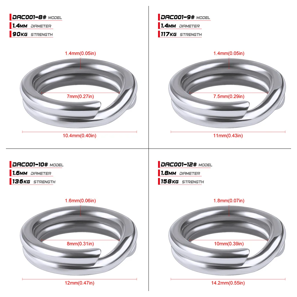 PROBEROS 50pcs Fishing Split Rings for CrankHard Bait Silver Stainless Steel 0#-12# Fishing Connector Accessories Tackle