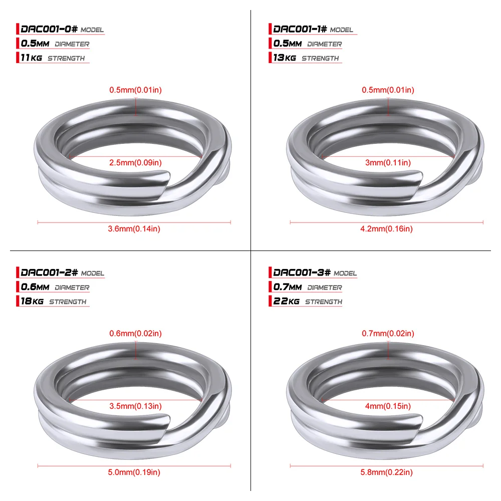 PROBEROS 50pcs Fishing Split Rings for CrankHard Bait Silver Stainless Steel 0#-12# Fishing Connector Accessories Tackle