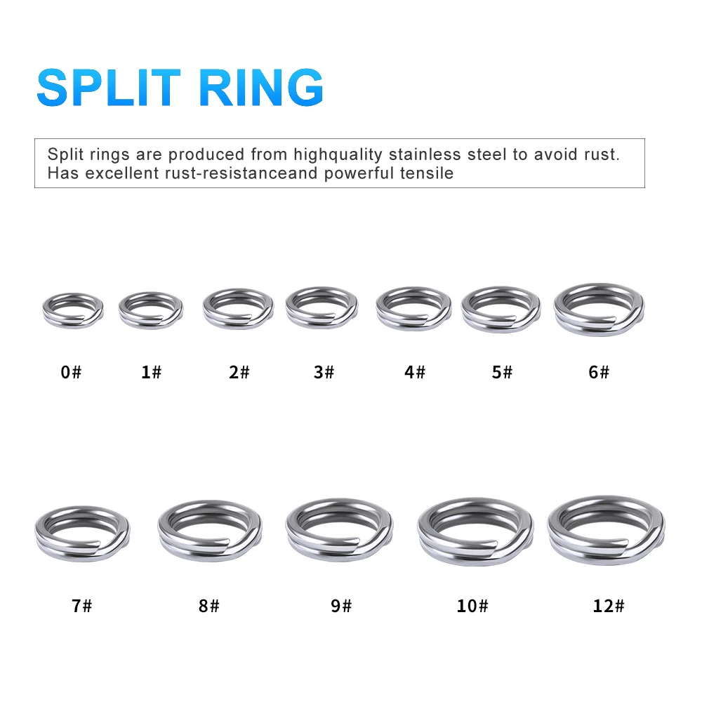 PROBEROS 50pcs Fishing Split Rings for CrankHard Bait Silver Stainless Steel 0#-12# Fishing Connector Accessories Tackle