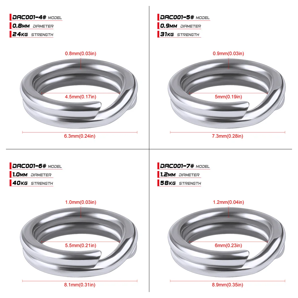 PROBEROS 50pcs Fishing Split Rings for CrankHard Bait Silver Stainless Steel 0#-12# Fishing Connector Accessories Tackle