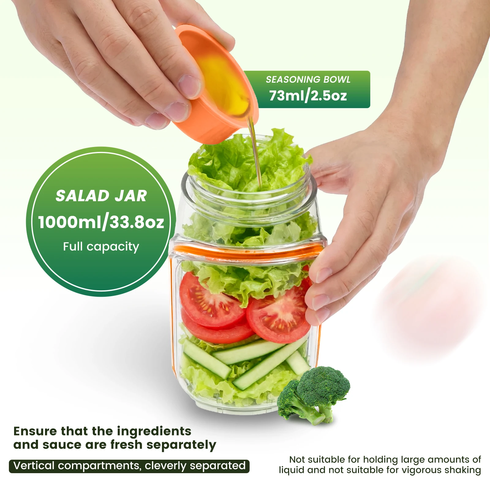 Salad Jars Plastic Salad Storage Can Container with Side-opening Cover & Stainless Steel Fork Vertical Vegetable Fruit Container