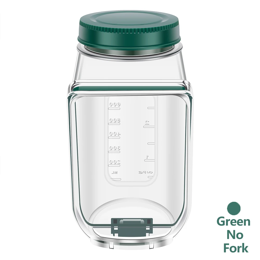 Salad Jars Plastic Salad Storage Can Container with Side-opening Cover & Stainless Steel Fork Vertical Vegetable Fruit Container
