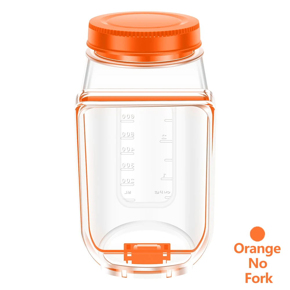 Salad Jars Plastic Salad Storage Can Container with Side-opening Cover & Stainless Steel Fork Vertical Vegetable Fruit Container