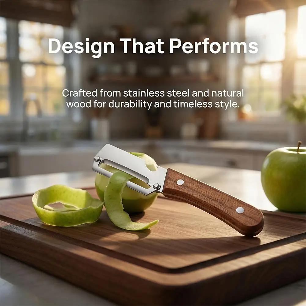 Stainless Steel Peeler With Wooden Handle For Peeling And Slicing Fruits And Vegetables | Durable And Smooth Operation