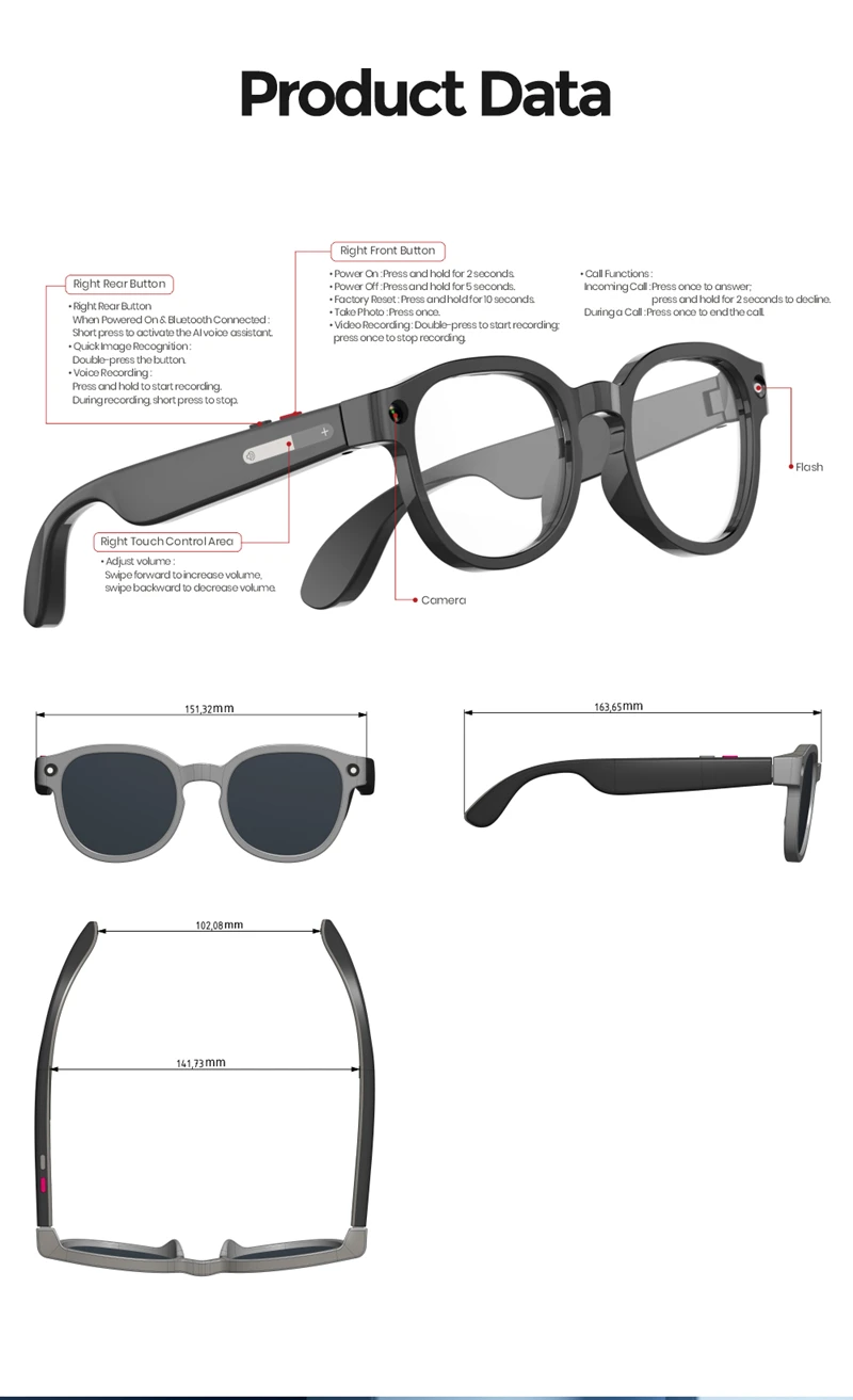 Lenovo AI Smart Glasses AI Translation 8MP HD Camera 4K Shooting Image Bluetooth Call Recording Music Smart Sunglasses 2026 New