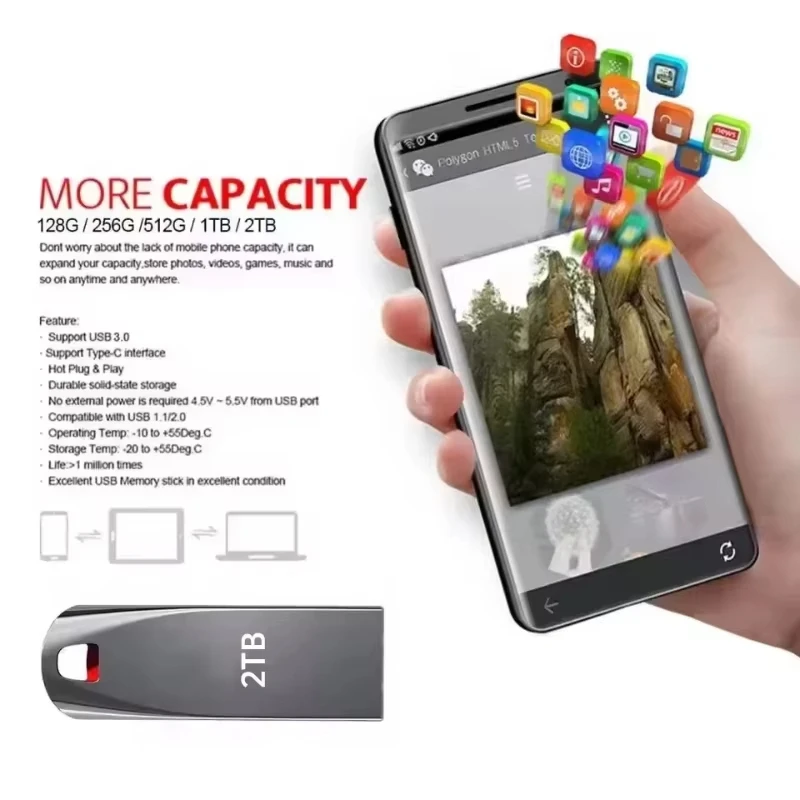 2TB USB3.2 Flash Drive High Speed Type-C U Disk Large Capacity  Waterproof  Portable Memoria  Usb Flash Disk ﻿2TB 1TB 512GB New