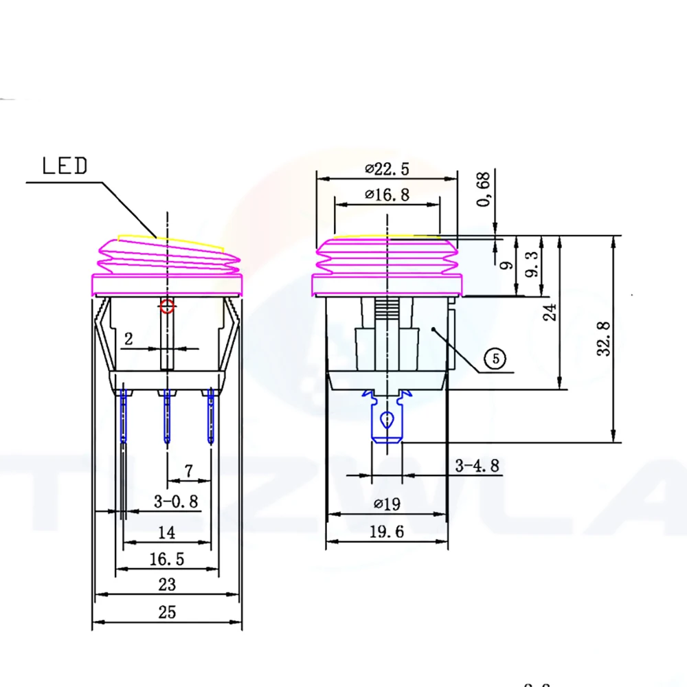 1PCS On Off Waterproof Vehicle Boat Switch Round Switch SPST 3Pin Rocker Switch 6A 10A 250V 125V AC LED