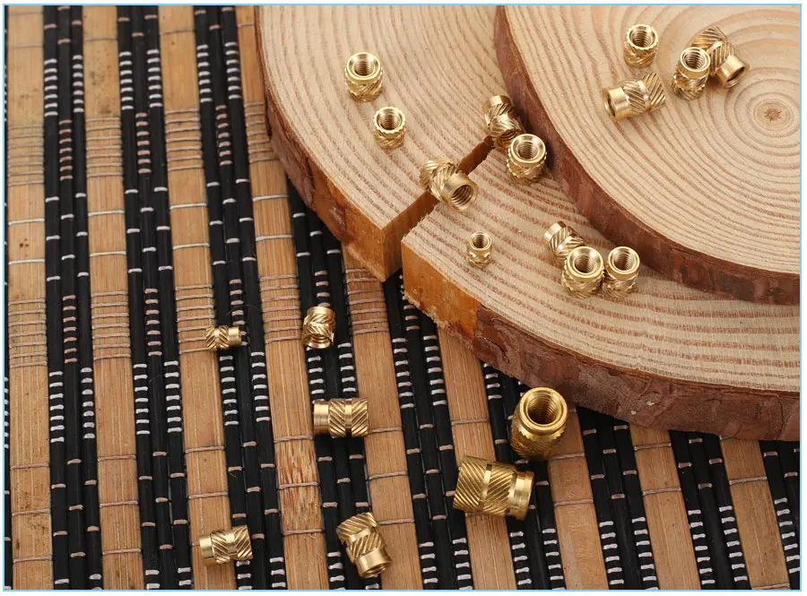 Brass Hot Melt Inset Nuts Heating Molding Copper Thread Inserts Nut SL-type Double Twill Knurled Injection Brass Nut M2M3 100Pcs