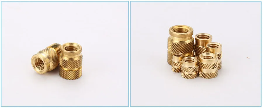 Brass Hot Melt Inset Nuts Heating Molding Copper Thread Inserts Nut SL-type Double Twill Knurled Injection Brass Nut M2M3 100Pcs