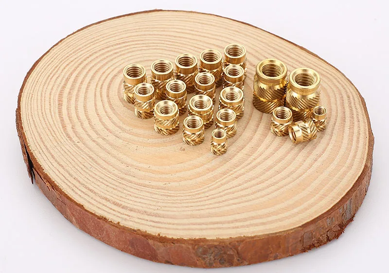Brass Hot Melt Inset Nuts Heating Molding Copper Thread Inserts Nut SL-type Double Twill Knurled Injection Brass Nut M2M3 100Pcs