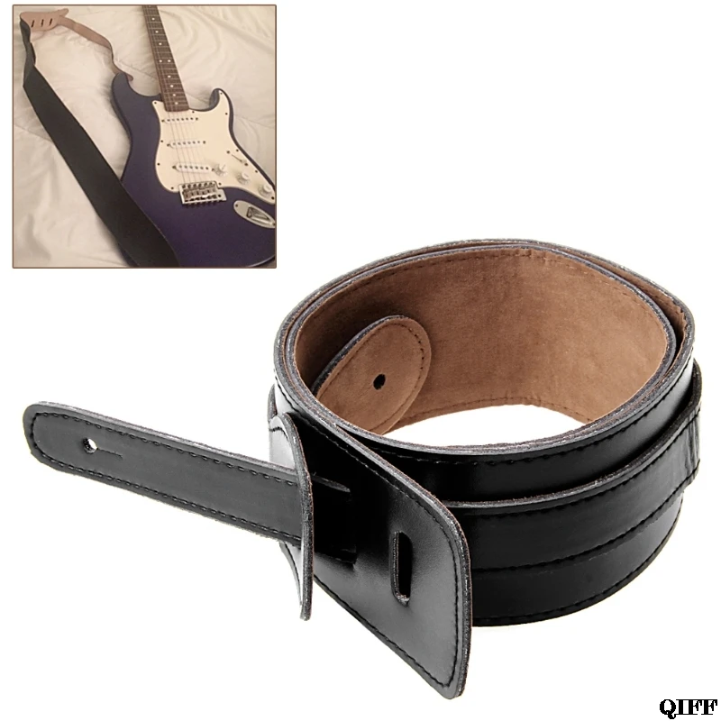 Adjustable black Soft PU Leather surface Strap For Electric Acoustic Guitar Bass Black MAR28