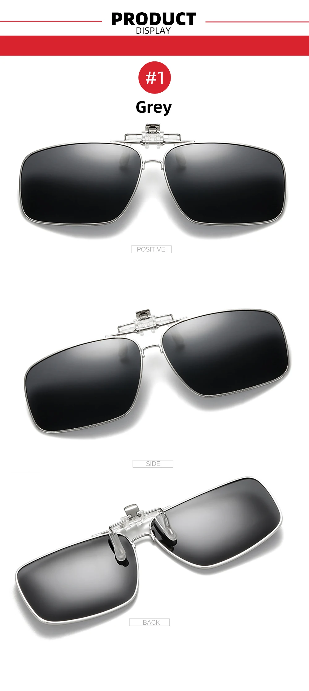 VIVIBEE Mens Metal Clip on Sunglasses Polarized Eyeglasses UV400 Women Square Night Vision Driving Sun Glasses