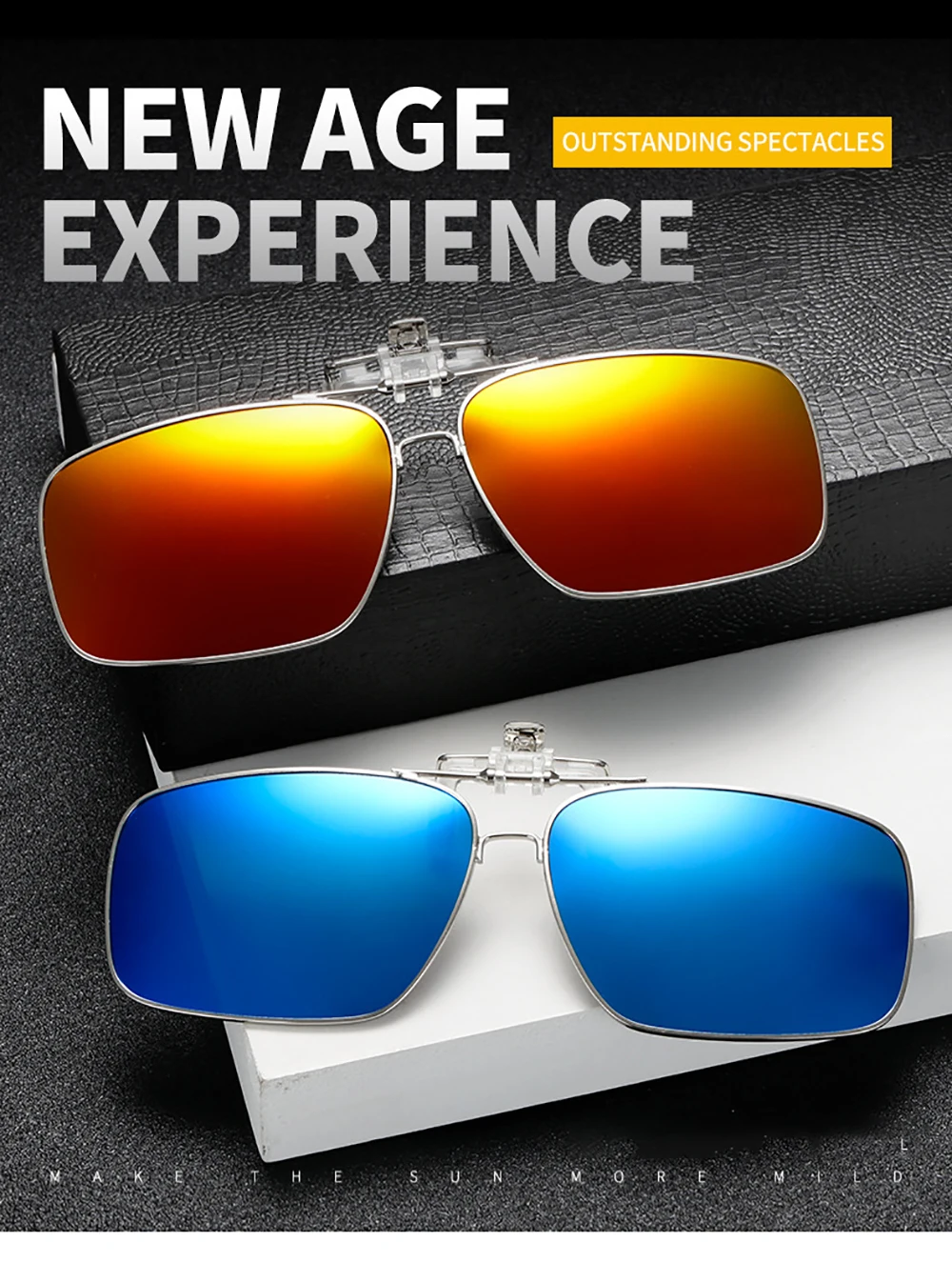 VIVIBEE Mens Metal Clip on Sunglasses Polarized Eyeglasses UV400 Women Square Night Vision Driving Sun Glasses
