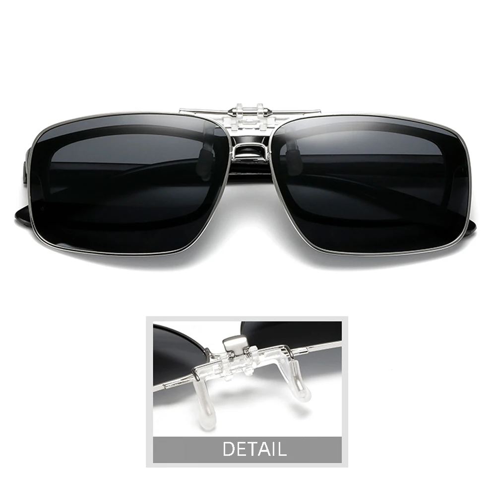 VIVIBEE Mens Metal Clip on Sunglasses Polarized Eyeglasses UV400 Women Square Night Vision Driving Sun Glasses