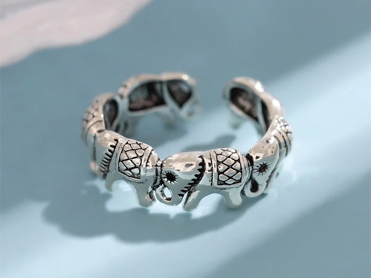 New Minimalist Retro Thai Silver Animal 925 Sterling Silver Jewelry Personality Elephant Group Exquisite Opening Rings R202