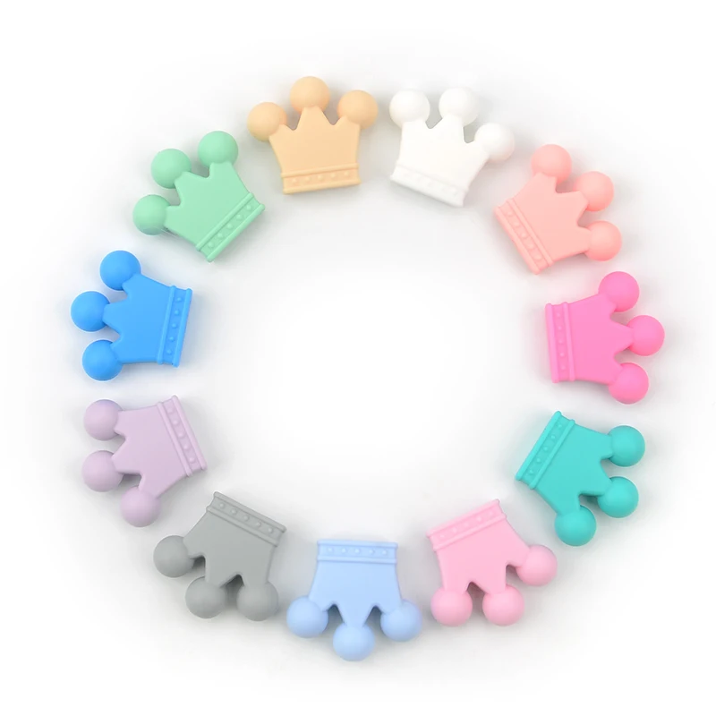 Crown Silicone Beads 5pcs Baby Teether BPA Free Silicone Teething Beads Baby Chew Teething Necklace DIY Pacifier Clips Accessory